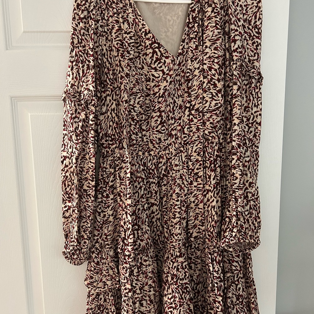 Jessica Simpson Long Sleeve Dress in Cream and Brown Print
